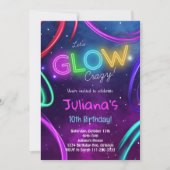 Neon Glow Meisjes Verjaardagsfeestje Uitnodigen Kaart (Voorkant)