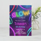 Neon Glow Meisjes Verjaardagsfeestje Uitnodigen Kaart (Staand voorkant)