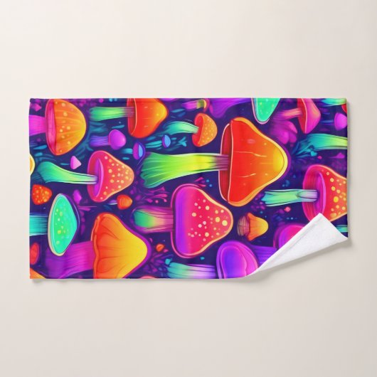 Neon Glow Mushroom Forest Bad Handdoek (Handdoek)