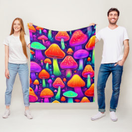 Neon Glow Mushroom Forest Fleece Deken