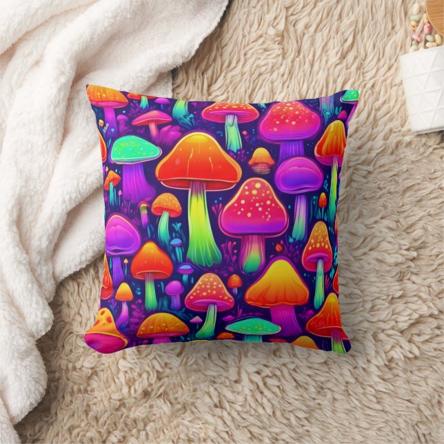 Neon Glow Mushroom Forest Kussen (Deken)