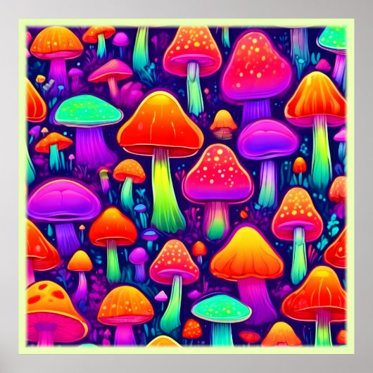 Neon Glow Mushroom Forest Poster (Voorkant)