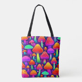 Neon Glow Mushroom Forest Tote Bag (Achterkant)