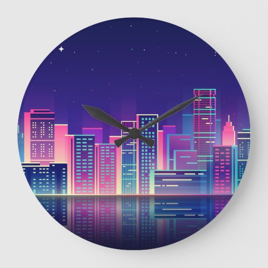 Neon Glow Nachtstad Grote Klok (Voorkant)