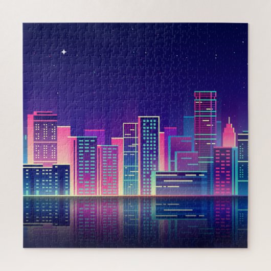 Neon Glow  Nachtstad Legpuzzel (Verticaal)