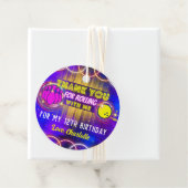 Neon Glow Paarse Bowling Verjaardagsfeestje Dank u Bedankjes Labels (In situ)