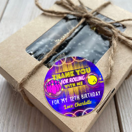 Neon Glow Paarse Bowling Verjaardagsfeestje Dank u Ronde Sticker