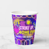 Neon Glow Paarse Meisje Bowling Verjaardagsfeestje Papieren Bekers (Voorkant)