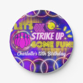 Neon Glow Paarse Meisje Bowling Verjaardagsfeestje Papieren Bordje (Voorkant)