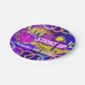 Neon Glow Paarse Meisje Bowling Verjaardagsfeestje Papieren Bordje (Gekanteld)