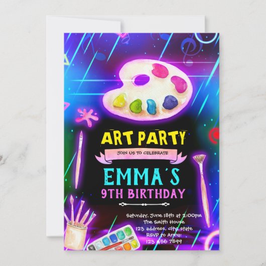 Neon Glow Paint party invitation Kaart (Voorkant)