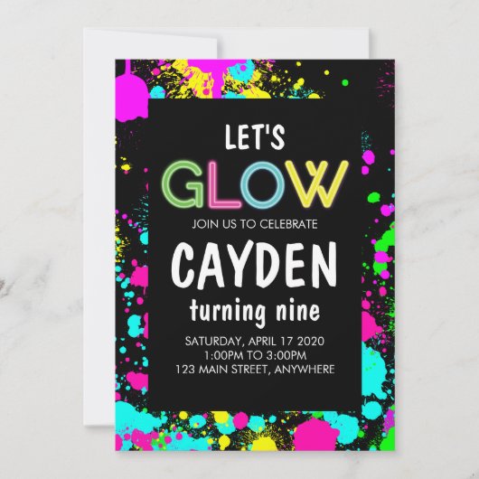 Neon Glow Paint Splatter Verjaardag Kaart (Voorkant)