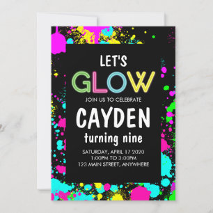 Neon Glow Paint Splatter Verjaardag Kaart