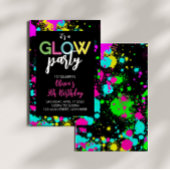 Neon Glow Paint Splatter Verjaardag Kaart