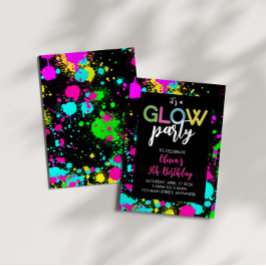 Neon Glow Paint Splatter Verjaardag Kaart