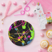 Neon Glow Paint Splatter verjaardagsfeestje Papieren Bordje (Feest)