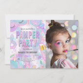 Neon Glow Pamper Spa Party Verjaardagsfoto Kaart (Voorkant)