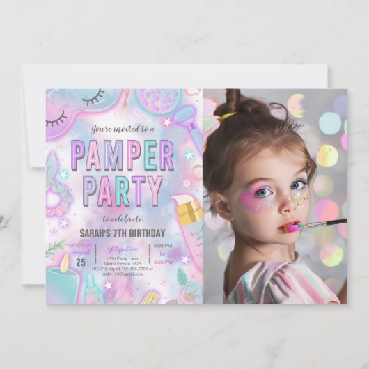 Neon Glow Pamper Spa Party Verjaardagsfoto Kaart (Voorkant)