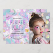 Neon Glow Pamper Spa Party Verjaardagsfoto Kaart (Voorkant / Achterkant)