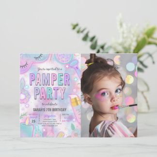 Neon Glow Pamper Spa Party Verjaardagsfoto Kaart