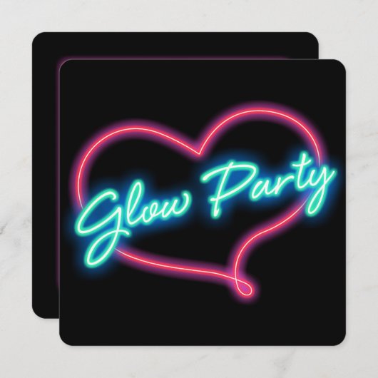 Neon GLOW PARTY Hart Verjaardagsfeest Uitnodiging (Voorkant / Achterkant)