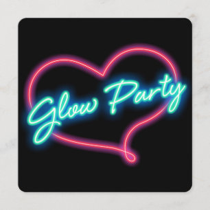 Neon GLOW PARTY Hart Verjaardagsfeest Uitnodiging