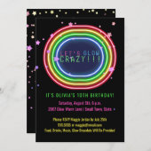 Neon Glow Party | Kinderen verjaardagsfeest sterre Kaart (Voorkant / Achterkant)