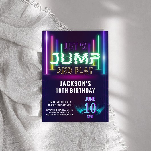 Neon Glow Party Trampoline Jongen Verjaardag Kaart