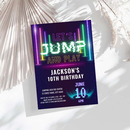 Neon Glow Party Trampoline Jongen Verjaardag Kaart