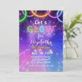 Neon Glow Party uitnodiging voor meisjes (Staand voorkant)