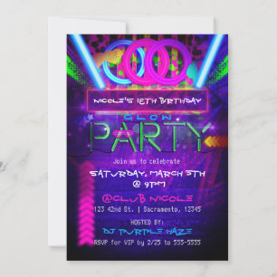 Neon Glow PARTY Verjaardagsfeest Club Evenement Ui Kaart