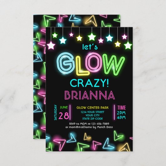 Neon Glow party verjaardaguitnodiging -10 Kaart (Voorkant / Achterkant)