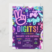 Neon Glow Peace uit enkele cijfers 10e verjaardag Kaart (Voorkant)