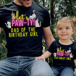 Neon Glow Pink Let's Pawty Schattige Cats Birthday T-shirt<br><div class="desc">Neon gloeigeel en roze "Let's Paw-ty" ontwerp met schattige cartoon kittens,  aangepaste tekst voor een meisje's verjaardagsfeestje.</div>