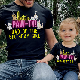 Neon Glow Pink Let's Pawty Schattige Cats Birthday T-shirt