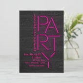 Neon Glow Pink PARTY Brick Wall Urban Invitation Kaart (Staand voorkant)