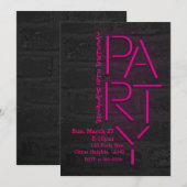 Neon Glow Pink PARTY Brick Wall Urban Invitation Kaart (Voorkant / Achterkant)