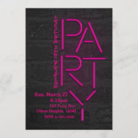 Neon Glow Pink PARTY Brick Wall Urban Invitation
