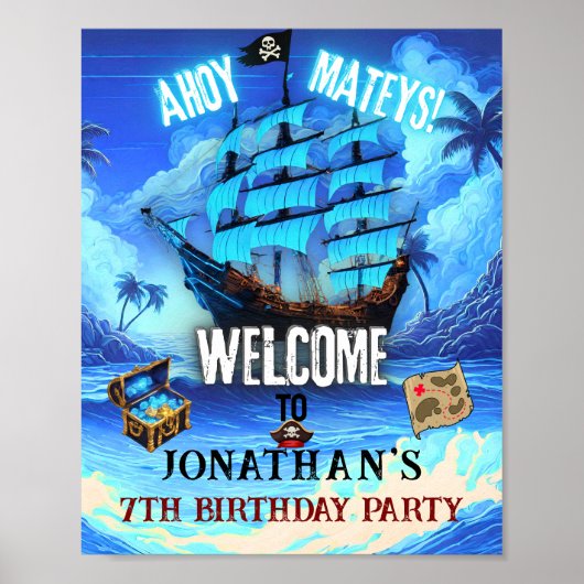 Neon Glow Piratenschip Ahoy Mateys Welkomstbord Poster (Voorkant)