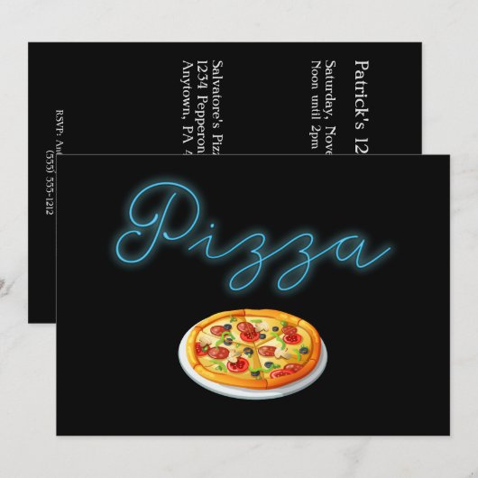 Neon Glow Pizza Feest Uitnodiging (Voorkant / Achterkant)