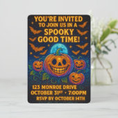Neon Glow Pompoen Halloween Feest Kaart (Staand voorkant)