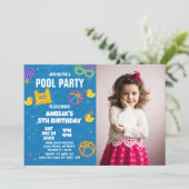 Neon Glow Pool Bash Uitnodiging met foto (Staand voorkant)