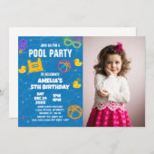 Neon Glow Pool Bash Uitnodiging met foto (Voorkant / Achterkant)