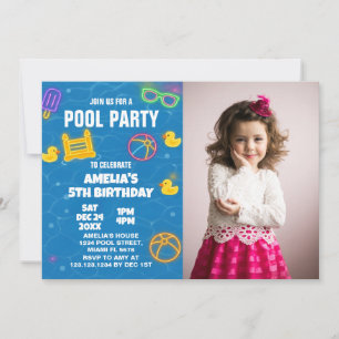 Neon Glow Pool Bash Uitnodiging met foto
