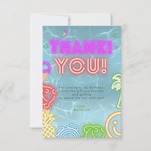 Neon Glow Pool Party Any Age Birthday  Bedankkaart (Voorkant)