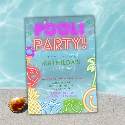 Neon Glow Pool Party Any Age Birthday  Kaart