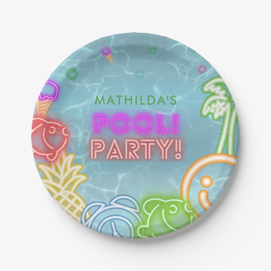 Neon Glow Pool Party Any Age Birthday  Papieren Bordje (Voorkant)