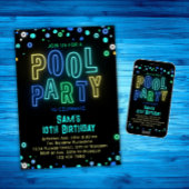Neon Glow Pool Party Boys Zomer Verjaardagsfeest Kaart