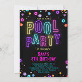 Neon Glow Pool Party Meisjes Roze Paarse Verjaarda Kaart (Voorkant)