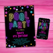 Neon Glow Pool Party Meisjes Roze Paarse Verjaarda Kaart